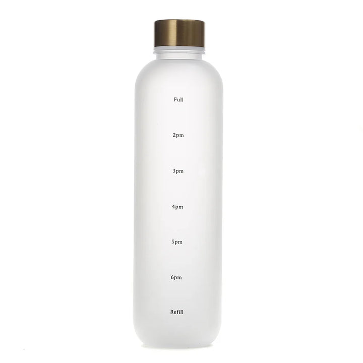 Premium 1L Motivational Water Bottle with Time Marker - BPA-Free, Leakproof Frosted Plastic, 32oz Reusable Sports and Fitness