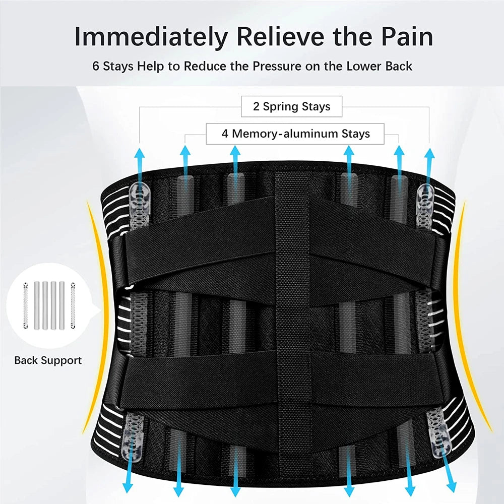 High Quality Lower Back Brace with 6 Stays – Orthopedic Lumbar Support Belt for Gym, Pain Relief, Anti-Skid Breathable Waist 