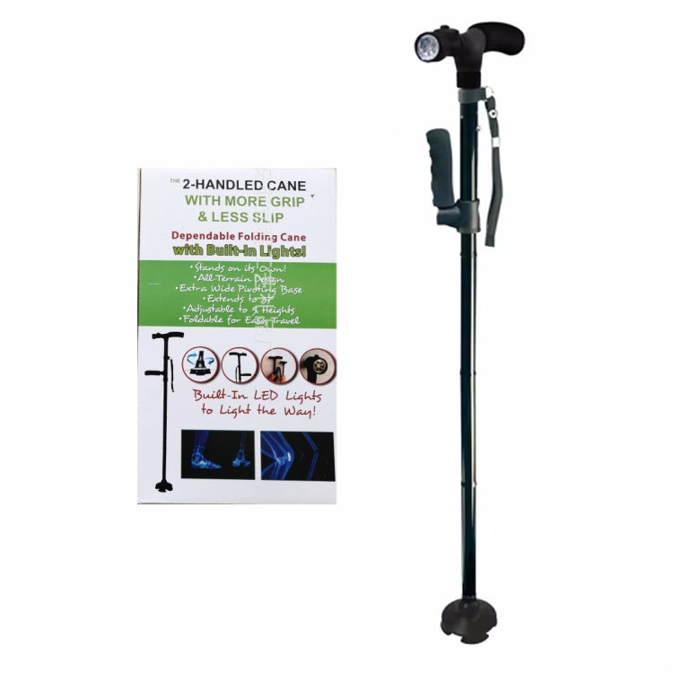Premium Collapsible Telescopic Cane with LED Light & Alarm – Adjustable Elder Walking Stick with 4-Feet Base for Stability, 