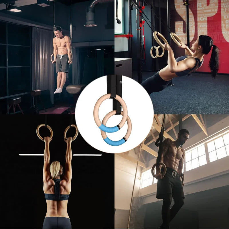 Premium Gymnastics Rings – Adjustable Wooden Rings with Nylon Straps for Kids & Adults, 400kg Load Capacity, Ideal for Home