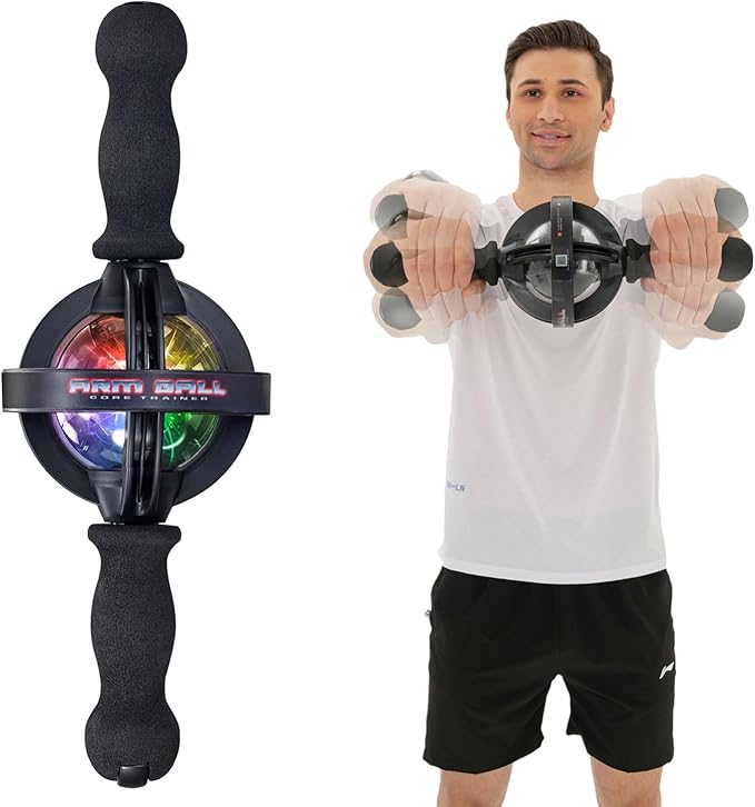 Premium Arm Strength Exerciser – Gyroscope Forearm Trainer with LED Light – Core Trainer for Home Gym Fitness – Powerball Arm Ball with Pull Rope Start, 200KG Resistance - StrengthXPhysiotherapy