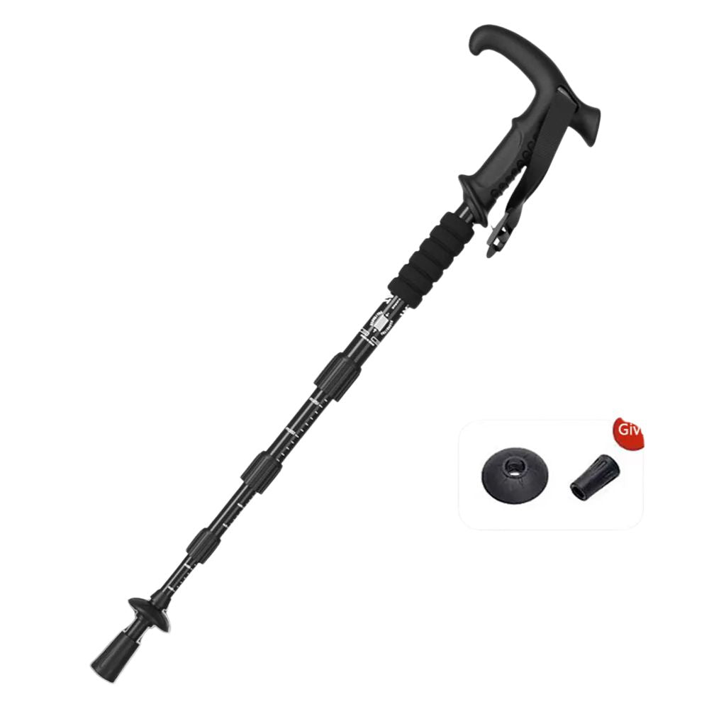 Premium Portable Folding Trekking Pole – Lightweight Alloy Shaft, Carbon Tungsten Steel Tip, Adjustable T-Handle, 4-Section 