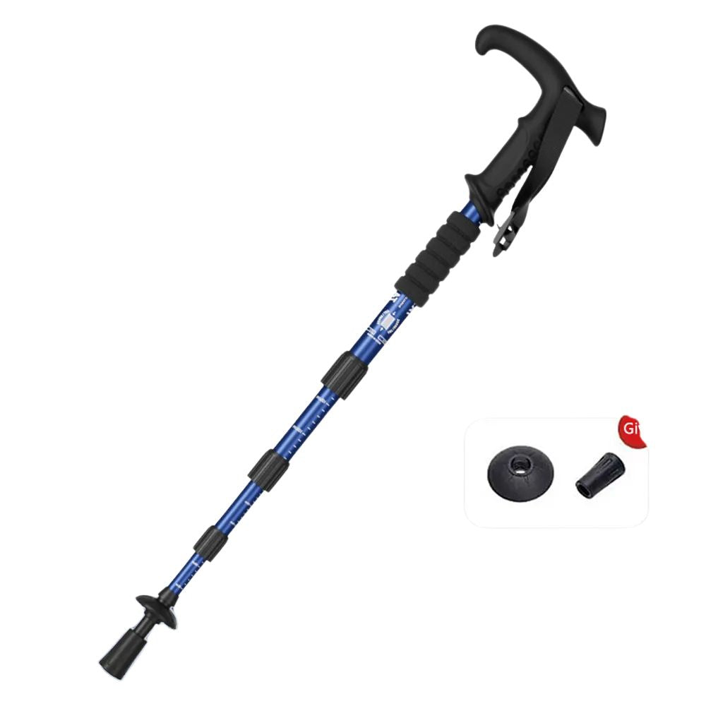 Premium Portable Folding Trekking Pole – Lightweight Alloy Shaft, Carbon Tungsten Steel Tip, Adjustable T-Handle, 4-Section 