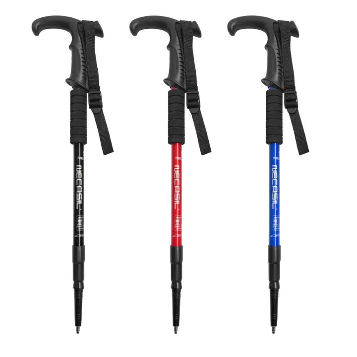 Premium Portable Folding Trekking Pole – Lightweight Alloy Shaft, Carbon Tungsten Steel Tip, Adjustable T-Handle, 4-Section 
