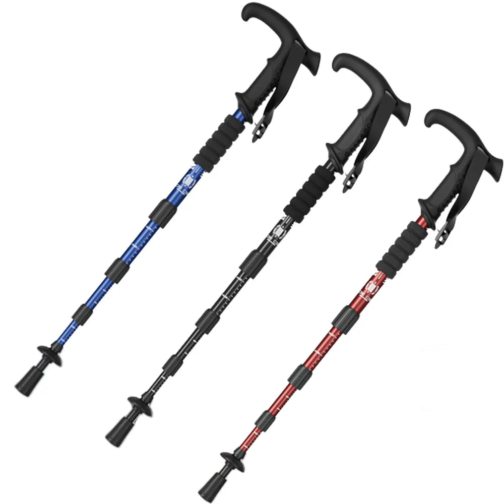 Premium Portable Folding Trekking Pole – Lightweight Alloy Shaft, Carbon Tungsten Steel Tip, Adjustable T-Handle, 4-Section 