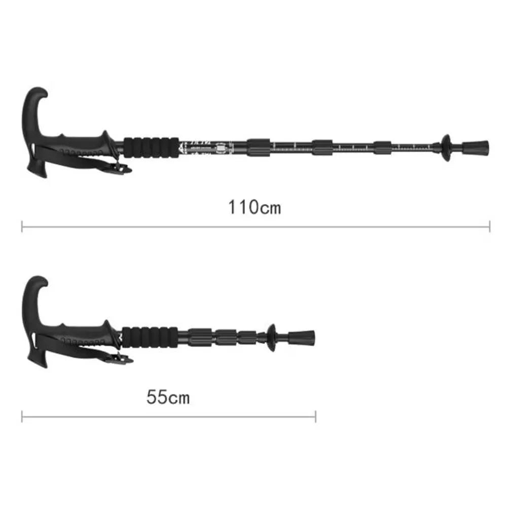 Premium Portable Folding Trekking Pole – Lightweight Alloy Shaft, Carbon Tungsten Steel Tip, Adjustable T-Handle, 4-Section 