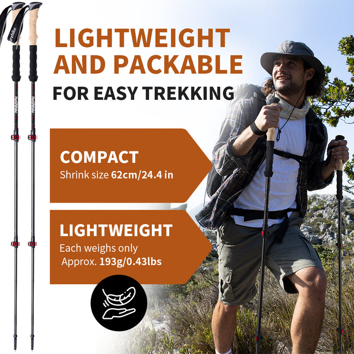 Premium Carbon Fiber Trekking Poles – Lightweight, Collapsible Telescopic Walking & Hiking Stick for Climbing, 2-Piece Set, 