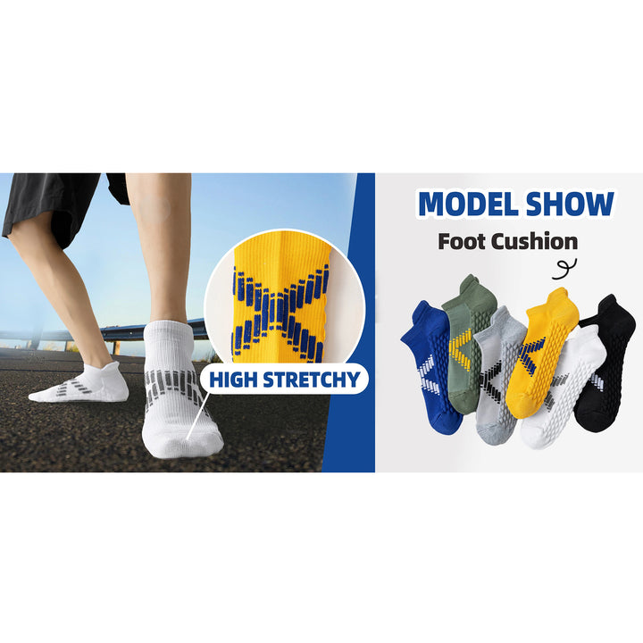 Premium Sweat Absorbing Compression Running & Hiking Socks – 6 Pairs, Thick Cotton Ankle Sports Socks for Men & Women, Low Cut, Breathable, Moisture-Wicking, Compression Support - StrengthXPhysiotherapy