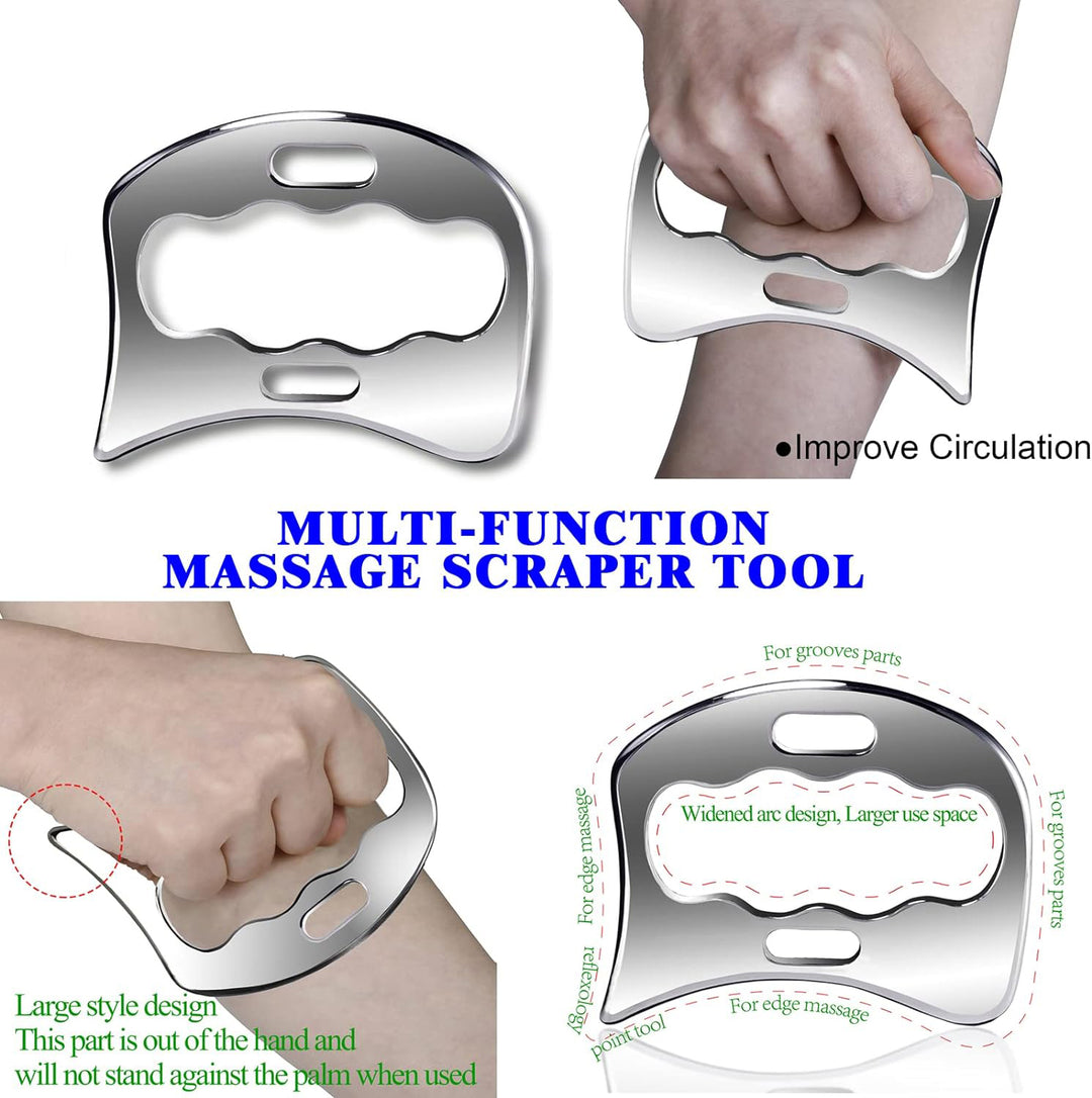 Premium Stainless Steel Gua Sha Massage Tool Set - Myofascial Release Scraper for Muscle Pain Relief, Blood Circulation, and 