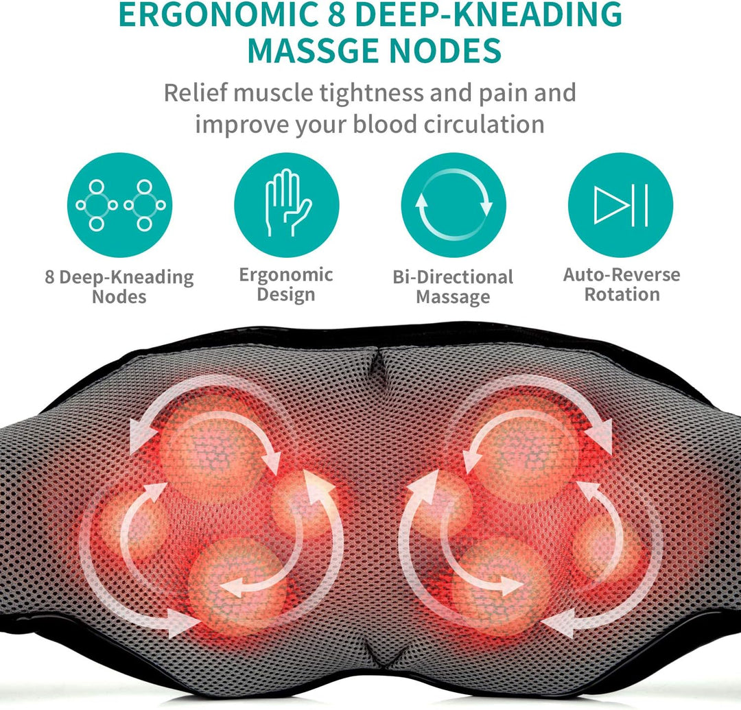 Premium Shiatsu Back, Neck & Shoulder Massager with Heating Function, 4D Deep Tissue Kneading Massage Pillow for Full Body 
