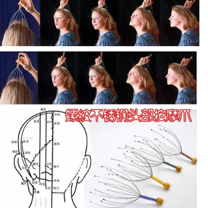 Premium Head Massager - Octopus Scalp Scratcher with Stainless Steel Tentacles for Deep Tissue Relaxation, Acupoint