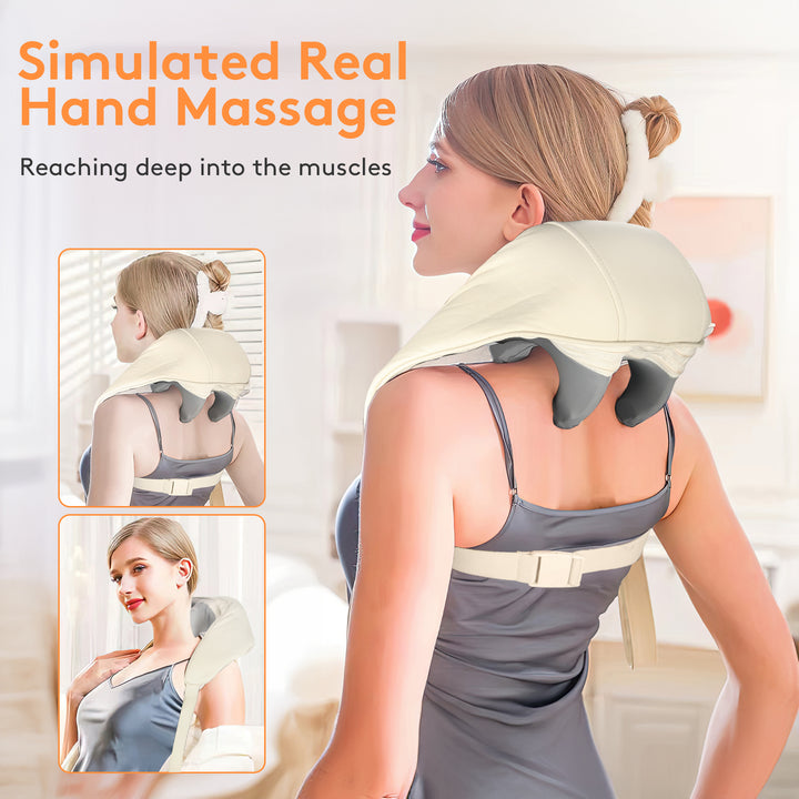 Luxury Wireless Neck and Back Massager for Cervical Relaxation and Trapezius Relief | Kneading Massage Shawl for Targeted 