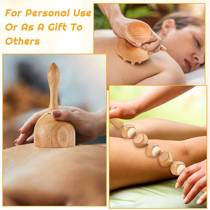 Premium 6-in-1 Wood Therapy Massage Tool Set for Lymphatic Drainage, Anti-Cellulite Fascia Massage Roller, Muscle Relaxation