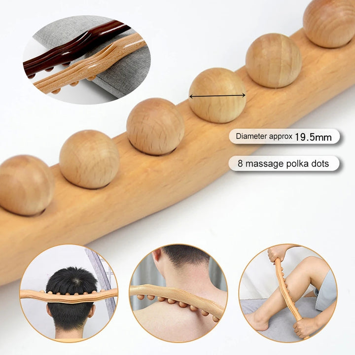 Premium 8 Beads Gua Sha Massage Stick - Carbonized Wood Meridian Scraping Therapy Wand for Muscle Relaxation and Acupuncture