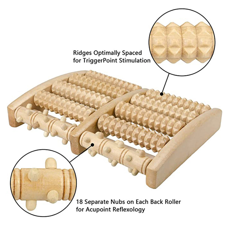 Premium Wooden Foot Massager Roller for Stress Relief & Plantar Fasciitis Pain Relief, Portable Acupressure Dual Massage 