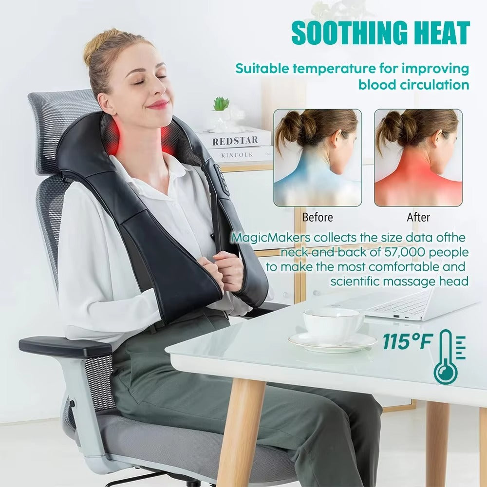 Luxury Shiatsu Neck, Back & Shoulder Massager with Heat, 4D Deep Kneading for Full Body Muscle Relief, Electric Massage Pillow for Legs & Tissue Stress - StrengthXPhysiotherapy