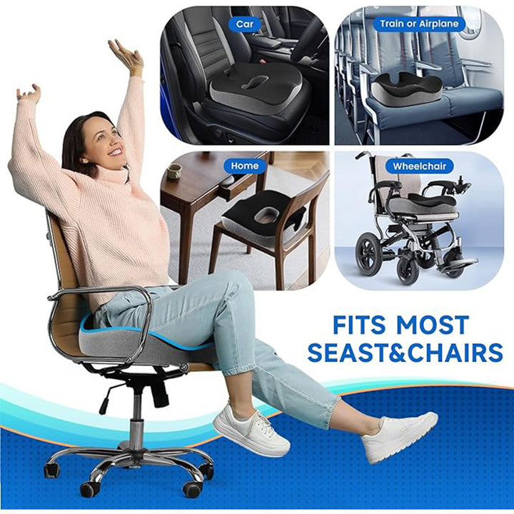 Premium Memory Foam Donut Seat Cushion – Tailbone, Hemorrhoid, Sciatica, and Bed Sore Relief for Office, Travel, or Home Use 