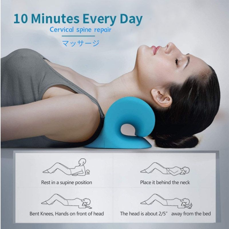Premium Neck and Shoulder Stretcher Relaxer - Cervical Chiropractic Traction Device, Ergonomic Massage Pillow for Pain 