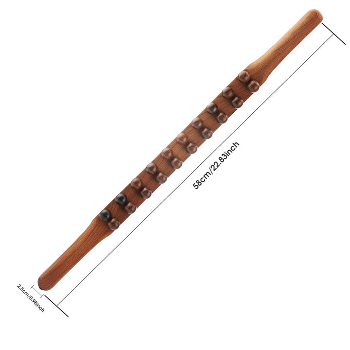 Premium Beech Wood Massage Stick with 20 Beads for Acupressure & Scraping Therapy – Relaxing Back, Neck & Body Treatment 