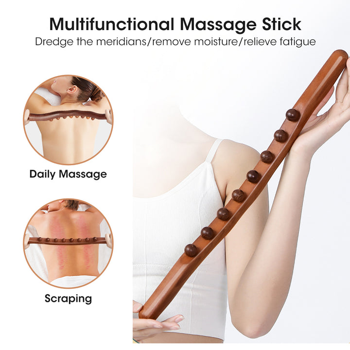 Premium Beech Wood Massage Stick with 20 Beads for Acupressure & Scraping Therapy – Relaxing Back, Neck & Body Treatment 