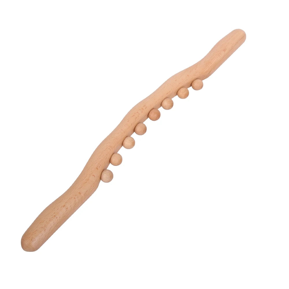 Premium Beech Wood Massage Stick with 20 Beads for Acupressure & Scraping Therapy – Relaxing Back, Neck & Body Treatment 
