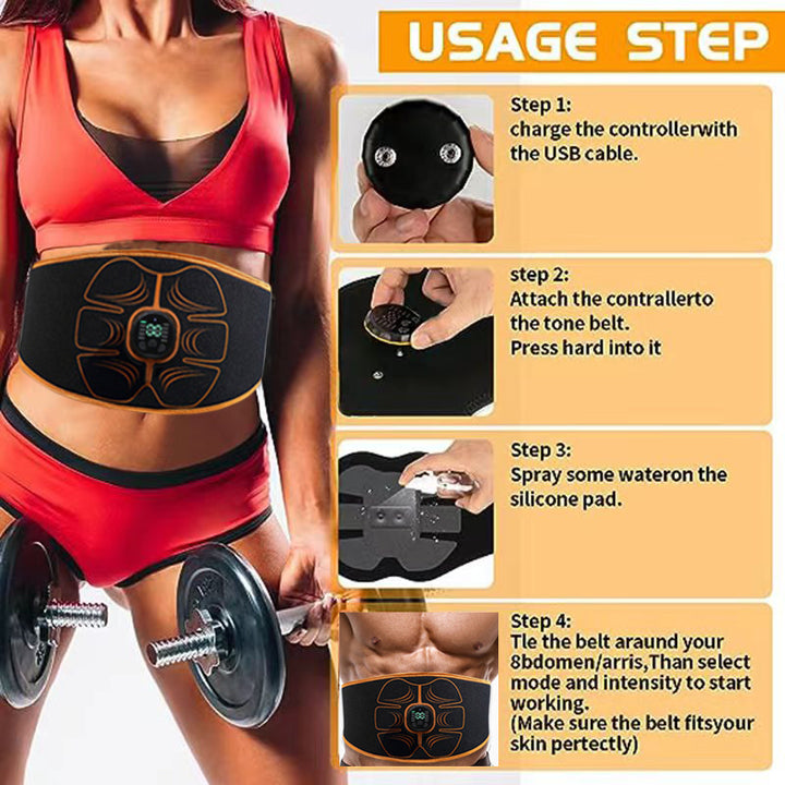 Premium ABS Muscle Stimulator EMS Abdominal Trainer – USB Rechargeable Vibration Fitness Belt for Home Gym, 10 Modes, 30 