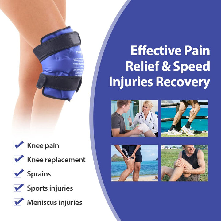 Premium Reusable Knee Ice Pack Wrap – Hot Cold Compress Therapy for Pain Relief, Gel Knee Support for Sprains, Injuries, Full