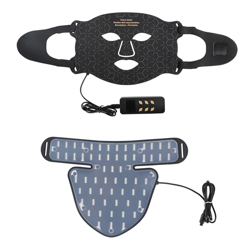 Premium Silicone LED Facial Mask with Neck Coverage - 4 Colors Photon Light Therapy, 168 LED Beads, Anti-Aging, Acne 