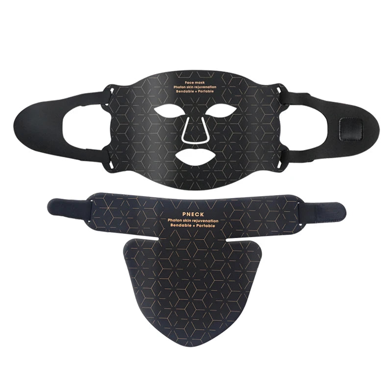 Premium Silicone LED Facial Mask with Neck Coverage - 4 Colors Photon Light Therapy, 168 LED Beads, Anti-Aging, Acne 