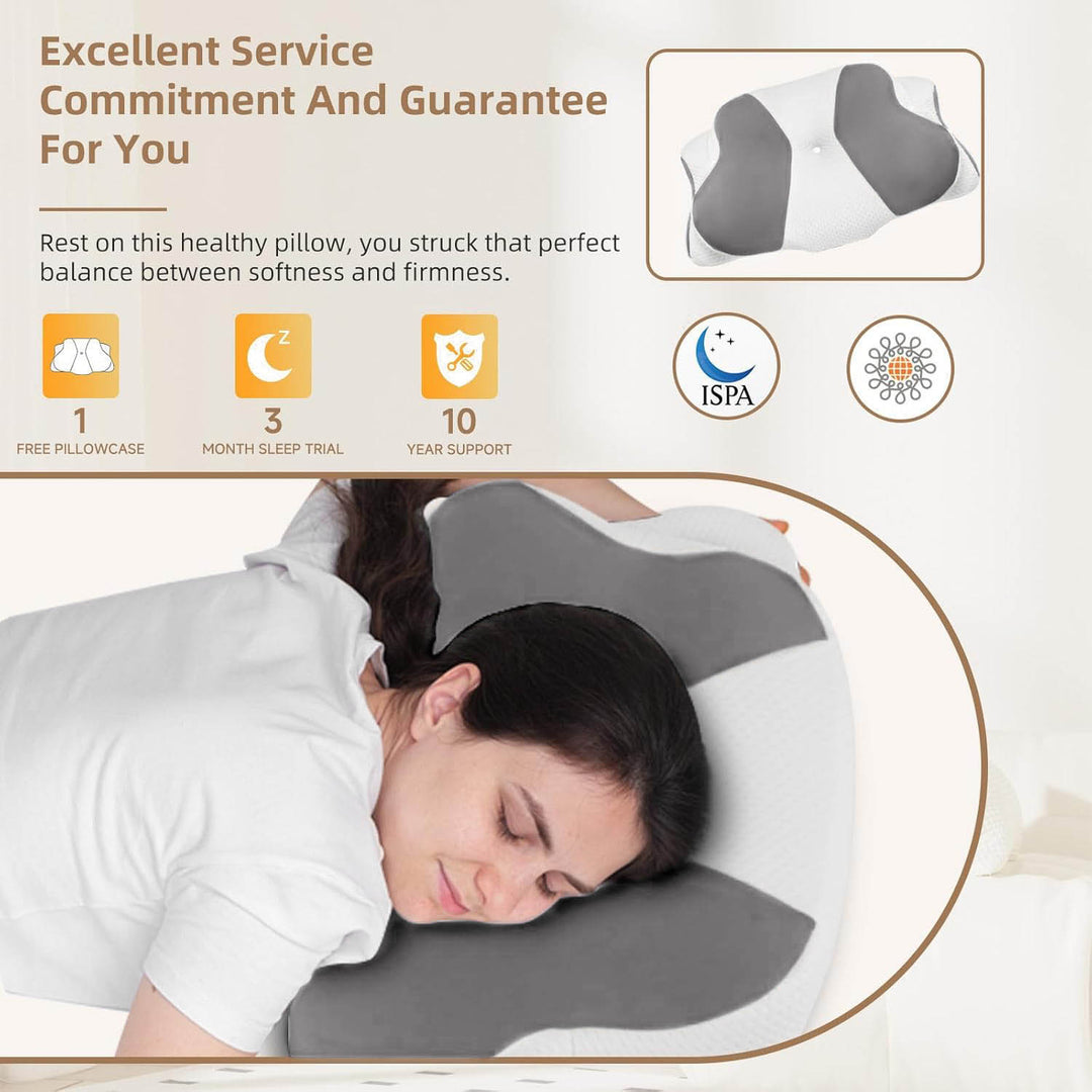 High-Quality Ergonomic Memory Foam Cervical Pillow - Neck & Shoulder Support, Adjustable for Side, Back & Stomach Sleepers,