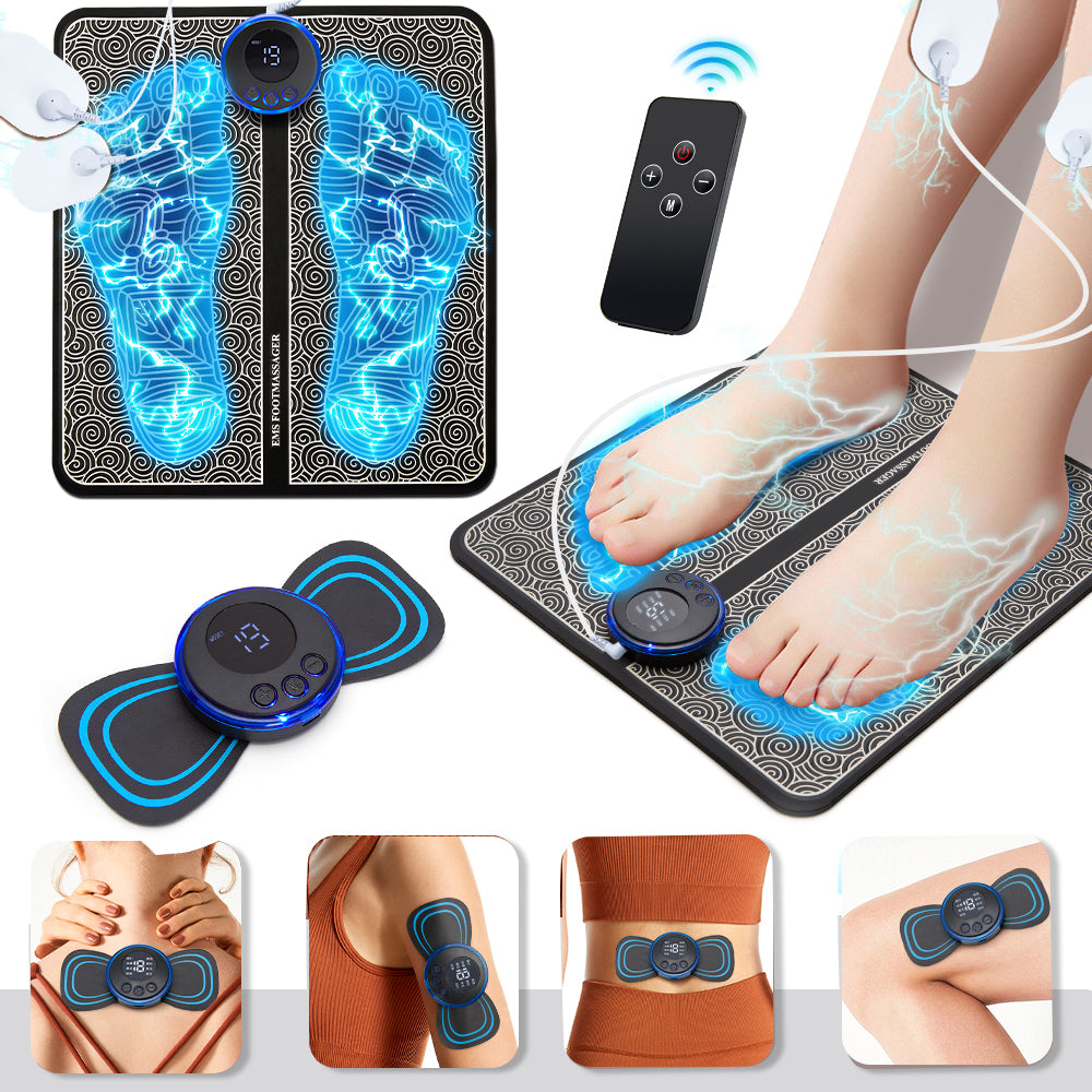 Premium Electric EMS Foot Massager - Rechargeable Pulse Muscle Stimulator with Remote Control, 8 Modes, 19 Intensity Levels