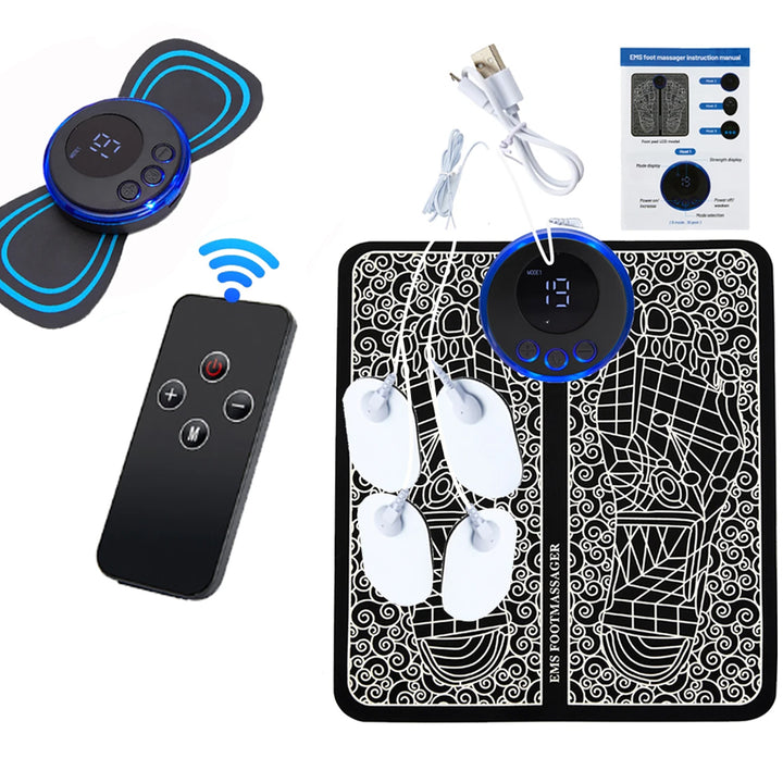 Premium Electric EMS Foot Massager - Rechargeable Pulse Muscle Stimulator with Remote Control, 8 Modes, 19 Intensity Levels