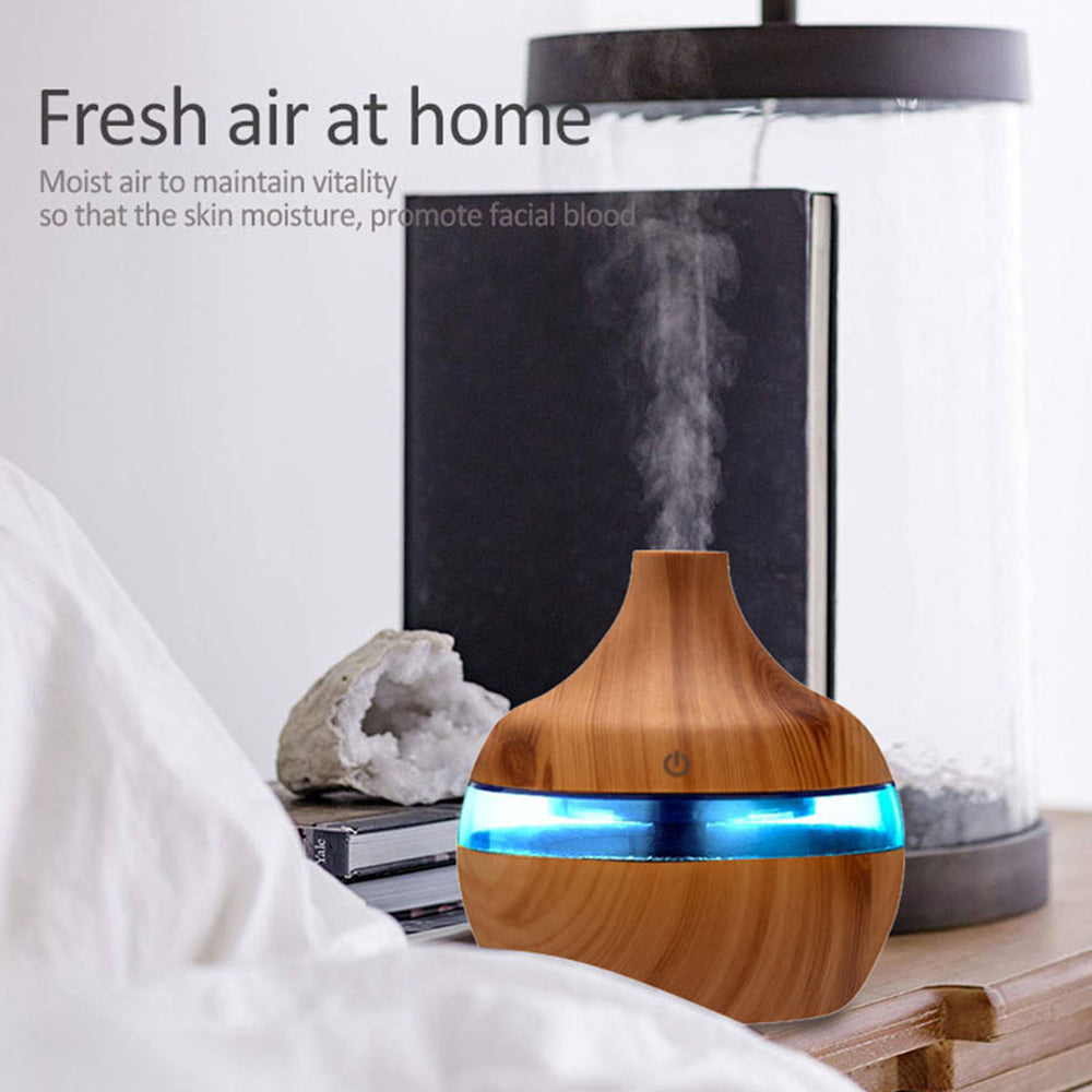 Premium 7-Color LED Aroma Diffuser & USB Humidifier – 300ml Wood Grain Essential Oil Vaporizer for Home, Room, Office