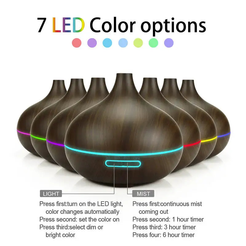 Premium 550ml Wood Grain USB Aroma Diffuser, Essential Oil Humidifier with 7 LED Colors & Remote Control