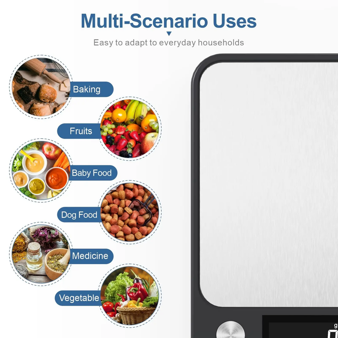 Premium Kitchen Scale 15Kg/1g – Stainless Steel Digital Food and Coffee Weighing Scale, LED Display, Battery-Powered, Multi-