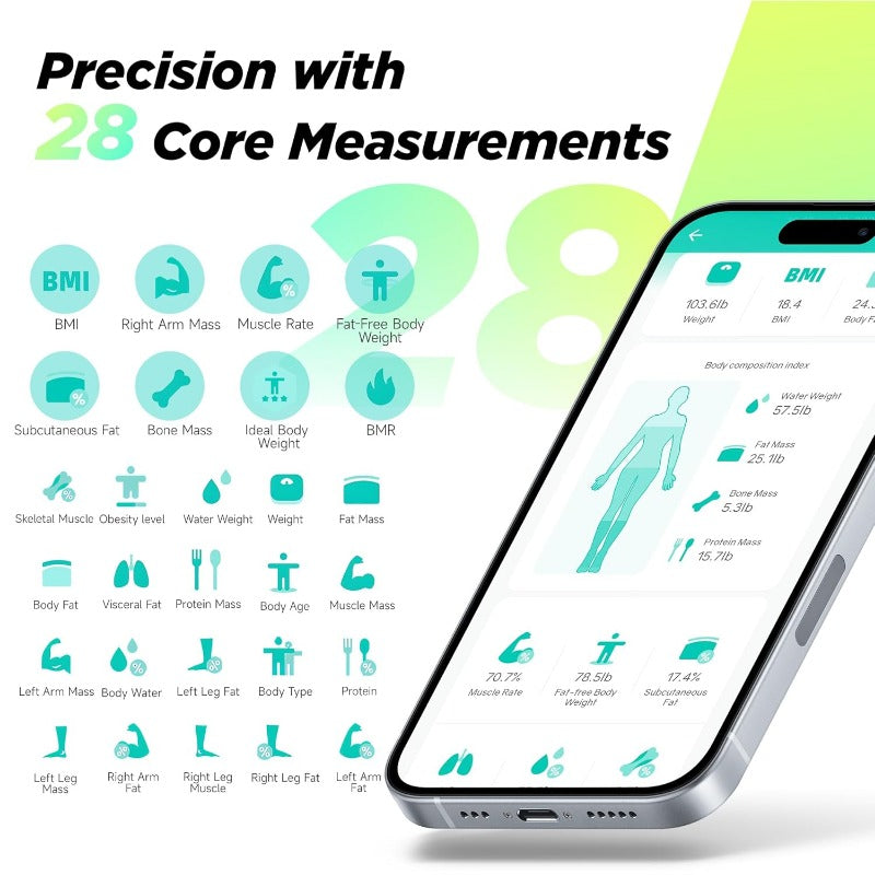 Premium Professional Smart Body Fat Scale – 8 Electrodes Body Composition Analyzer, Bioimpedance Technology, Accurate Weight 