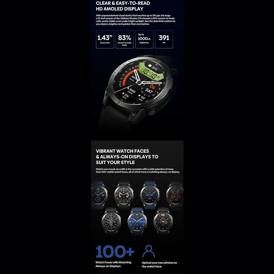 Premium GPS Sports Smartwatch for Men - 1.43” AMOLED, Built-in GPS, 100+ Sports Modes, Health Tracking, 18-Day Battery, Waterproof, Bluetooth Calls - StrengthXPhysiotherapy