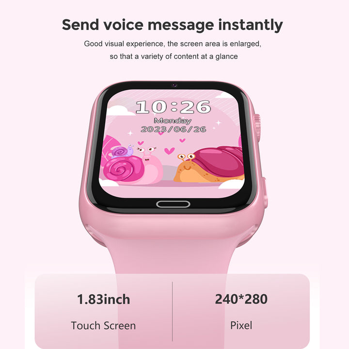 Premium Kids Smart Watch Phone – 2G GSM, LBS Location, SOS, Voice Chat, Camera, Flashlight, Alarm, Silicone Strap,