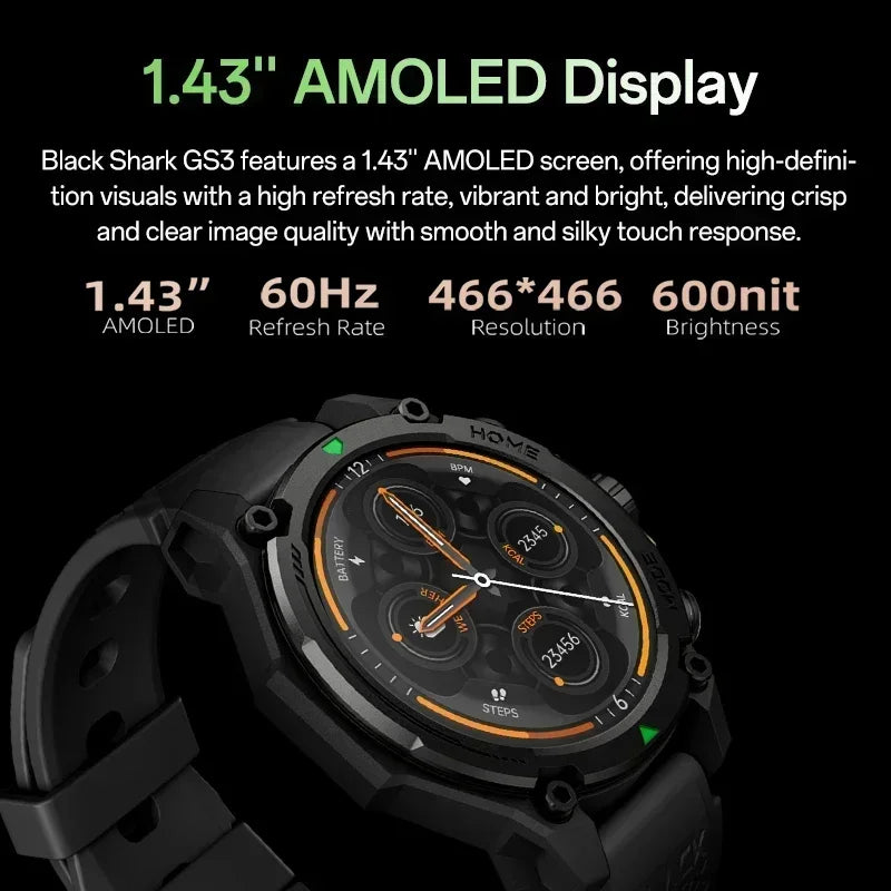 Premium Smartwatch with 1.43" AMOLED Display – GPS, 5ATM Water Resistance, 21-Day Battery Life, 100+ Sports Modes, Bluetooth 