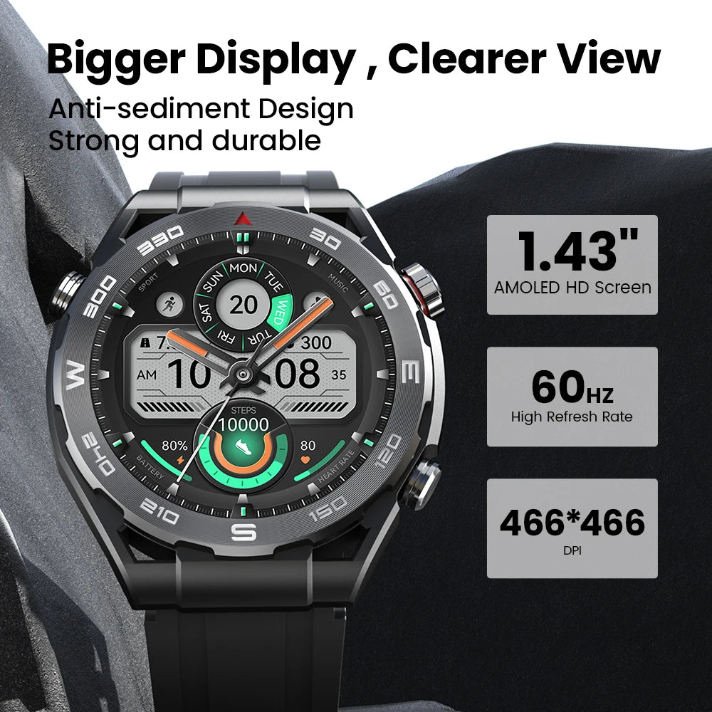 Premium Smartwatch with 1.43" AMOLED Display – GPS, 5ATM Water Resistance, 21-Day Battery Life, 100+ Sports Modes, Bluetooth 