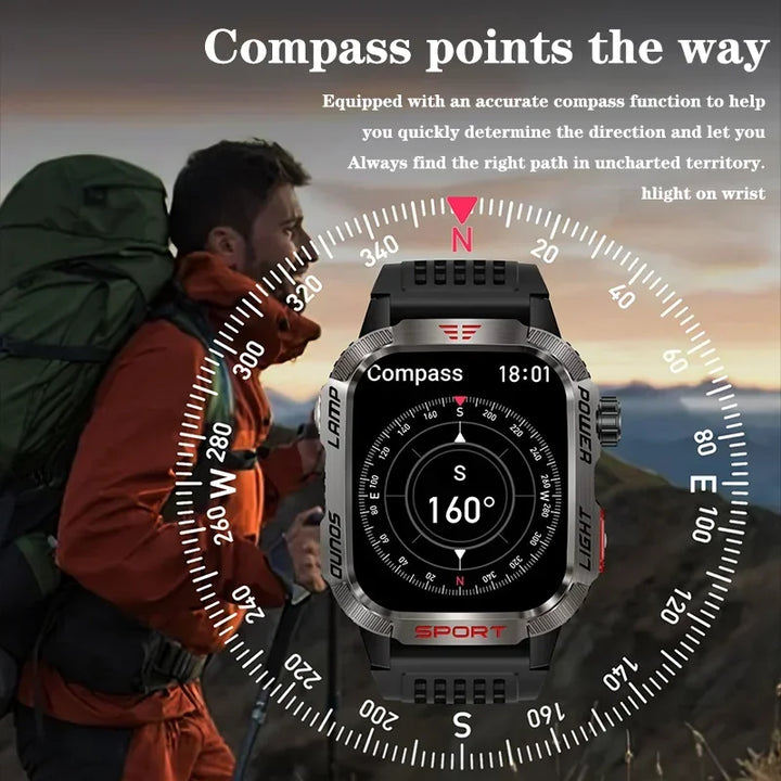Premium GPS Smartwatch for Men – 2.01" HD Display, Waterproof, Bluetooth Calling, Compass, Flashlight, Fitness Tracker, 600m 