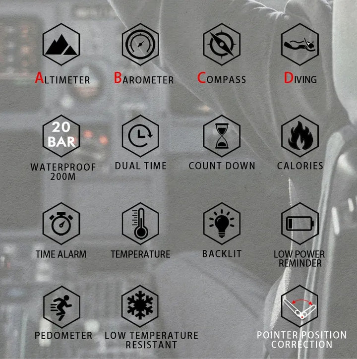 Premium Military Dive Watch for Men – 200M Waterproof, Altimeter, Compass, Barometer, Digital Clock, Thermometer, Pedometer, Stopwatch, Countdown Timer, EL Backlight - StrengthXPhysiotherapy