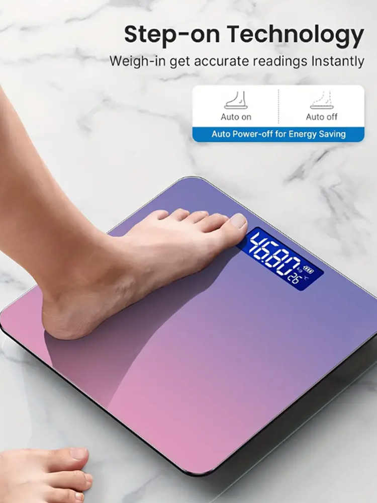 Premium Gradient Color Intelligent LCD Electronic Scale – Digital Display Glass Weight Scale, Accurate 0.2-180kg Measurement,