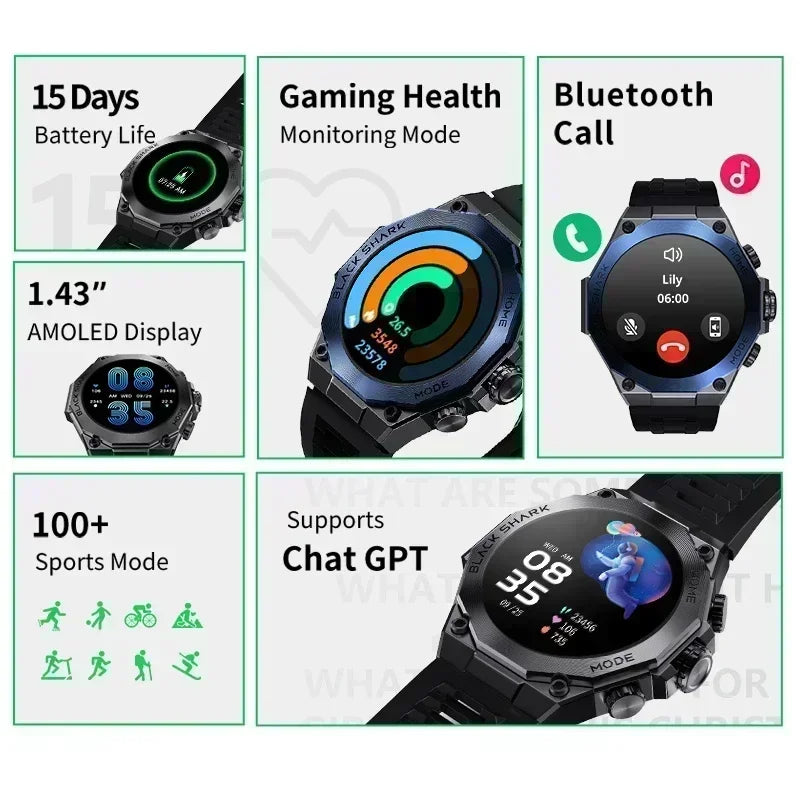 Premium Smartwatch for Men & Women – 1.43" AMOLED Display, GPS, 100+ Sports Modes, 21 Days Battery Life, 5ATM Waterproof, 