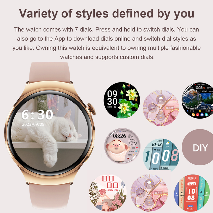 Premium Smartwatch for Women - AMOLED Display, Bluetooth Calling, NFC, GPS, IP68 Waterproof, Multiple Sports Modes, Heart 