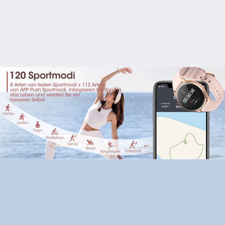 Premium Smartwatch for Women – Wireless Call/Dial, 19 Sports Modes, Sleep Monitoring, Music Player, Pedometer, Female Functions, Perfect Birthday Gift - StrengthXPhysiotherapy