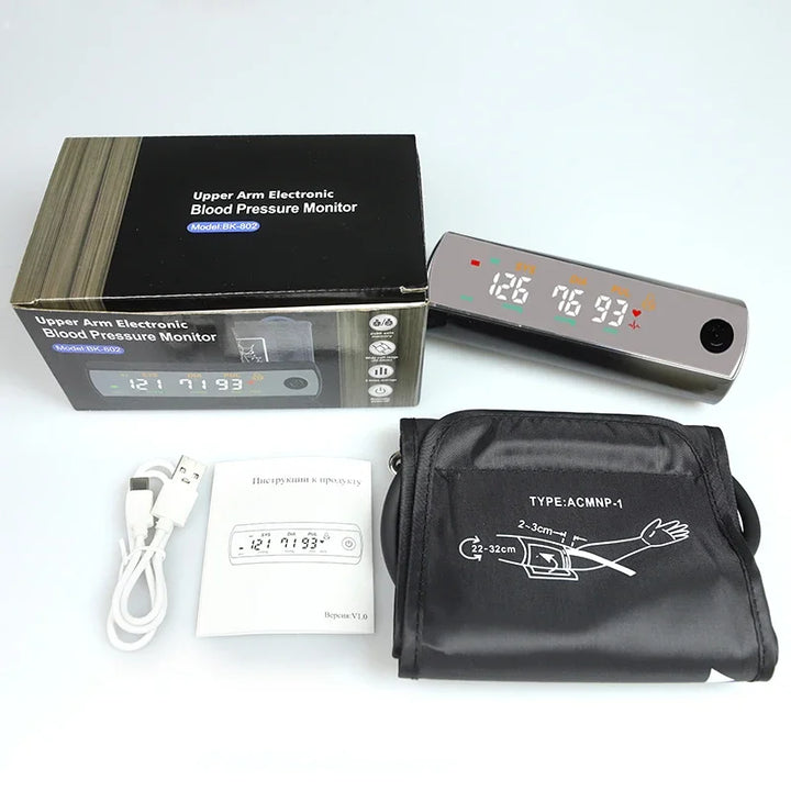 Premium Rechargeable Blood Pressure Monitor – Large LCD Screen, Russian Voice, Digital Arm Sphygmomanometer, LI-ION 