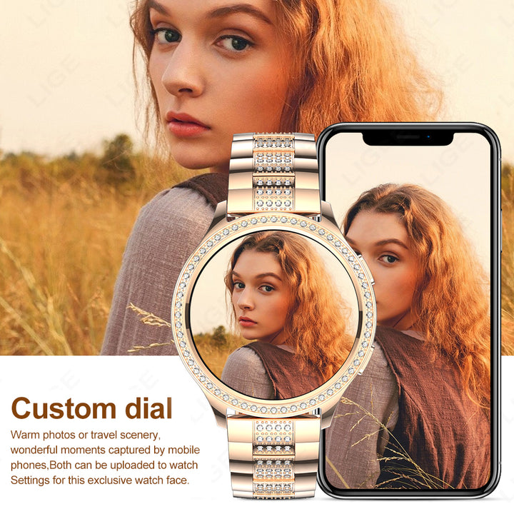 Premium Fashion Smartwatch for Women, 1.04" AMOLED Screen, Bluetooth Call, Metal Body, IP68 Waterproof, Heart Rate, Music 