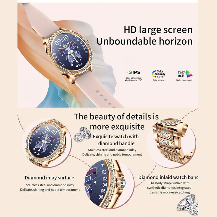 Premium Fashion Smartwatch for Women, 1.04" AMOLED Screen, Bluetooth Call, Metal Body, IP68 Waterproof, Heart Rate, Music Control, Sleep & Fitness Tracking, Multiple Sports Modes - StrengthXPhysiotherapy