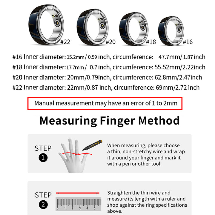 Premium Smart Fitness Ring with Charging Case - Heart Rate, Sleep & Health Monitoring, Blood Oxygen Detection, IPX8 